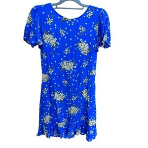 B. Darlin Bright Blue Flirty Dress with Ruffled Hem and Cap Sleeves